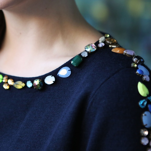 J CREW BEADED 3/4 SLEEVE NAVY MERINO WOOL BLEND SWEATER NWT- SIZE XXS $179. - Picture 5 of 14